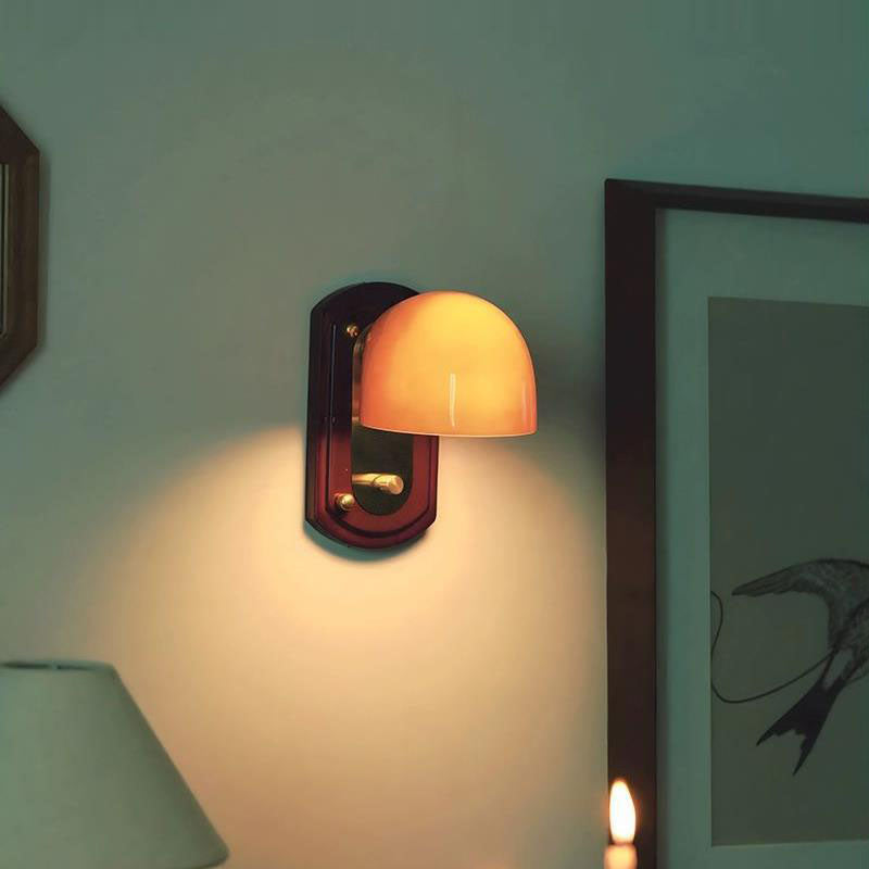 Wooden Glass Mushroom Shade 1-Light Wall Sconce Lamp
