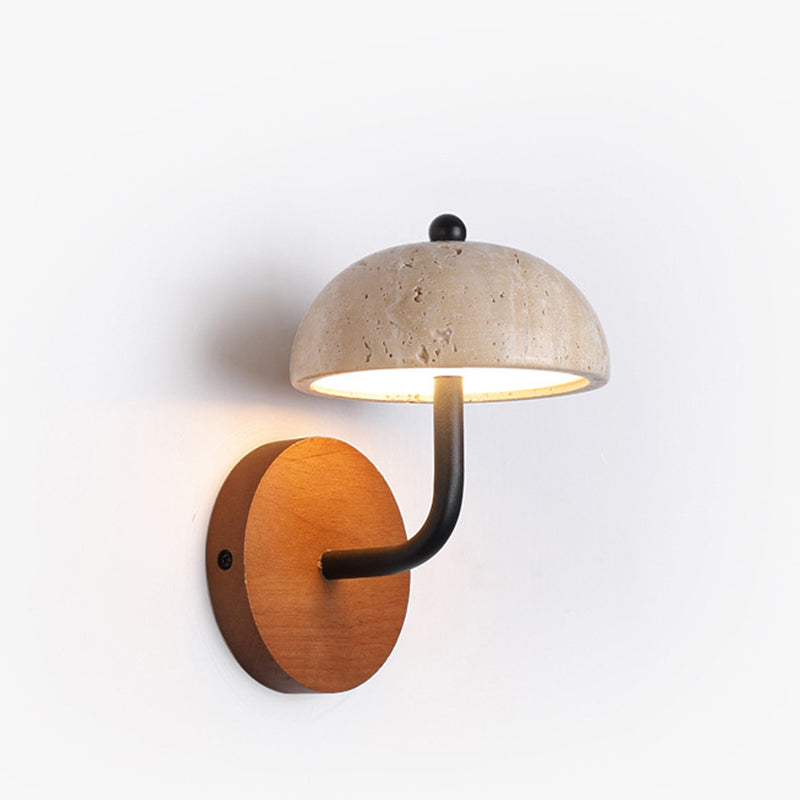 Round Mushroom Metal Walnut Travertine LED Wall Sconce Lamp