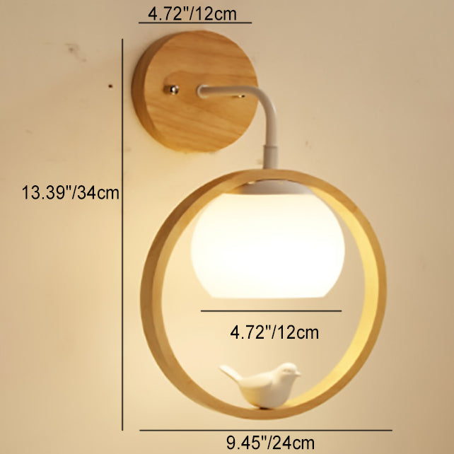 Creative Bird Glass Wood 1- Light Wall Sconce Lamp