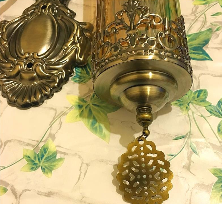 Vintage Carved Iron Glass Wall Sconce