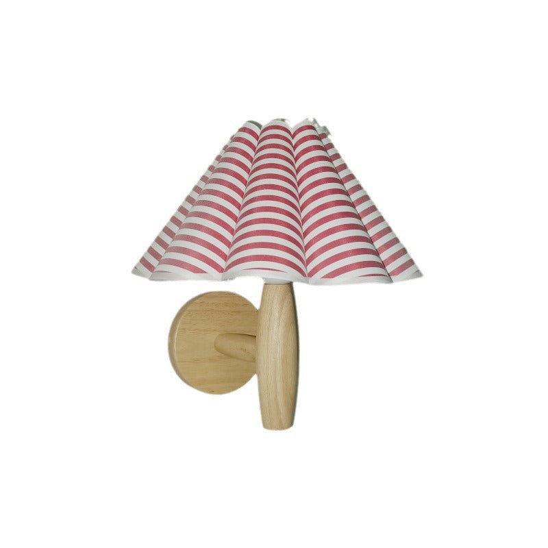 Umbrella Lampshade Wood Base PVC 1 - Light Wall Sconce Lamp