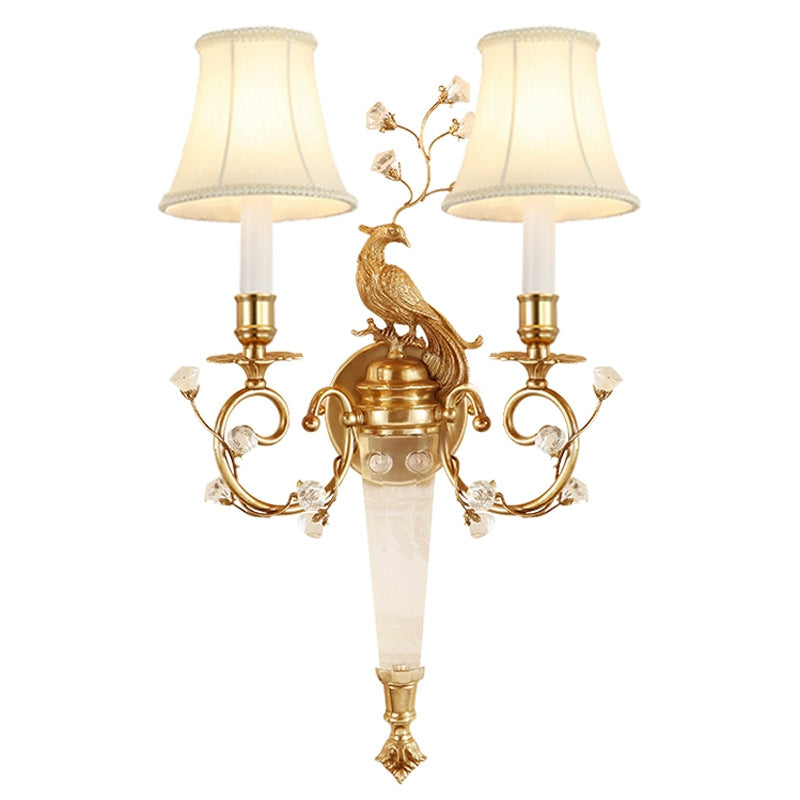French Fabric Lampshade Crystal 2 - Light Wall Sconce Lamp