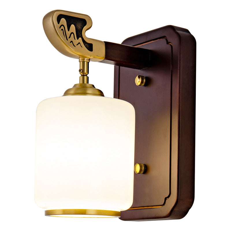 Chinese Lampshade Wood Copper 1 - Light Wall Sconce Lamp