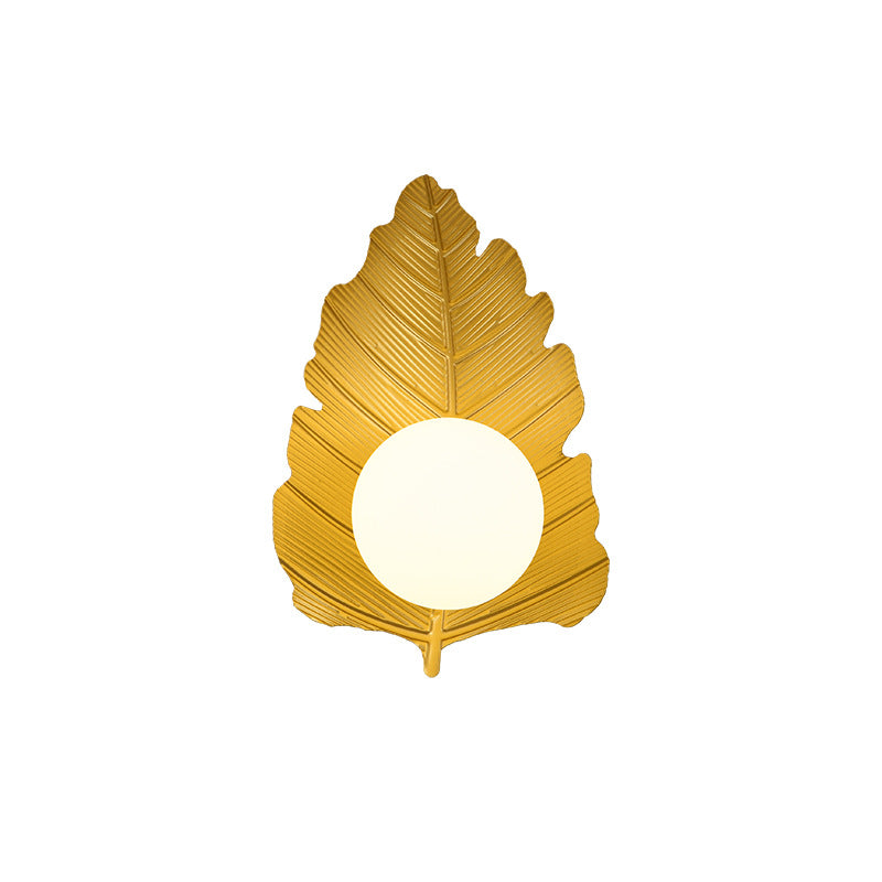 Iron Leaf Glass Orb Lampshade 1 - Light Wall Sconce Lamp