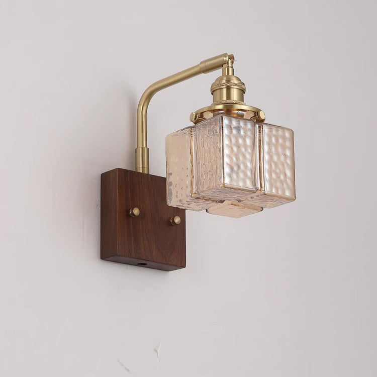 Blocks Solid Wood Copper Glass 1 - Light Wall Sconce Lamp