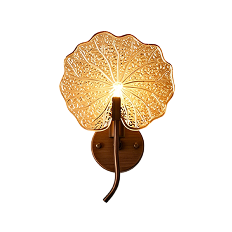 Round Glass Iron 1-Light Lotus-Shaped Wall Sconce Lamp
