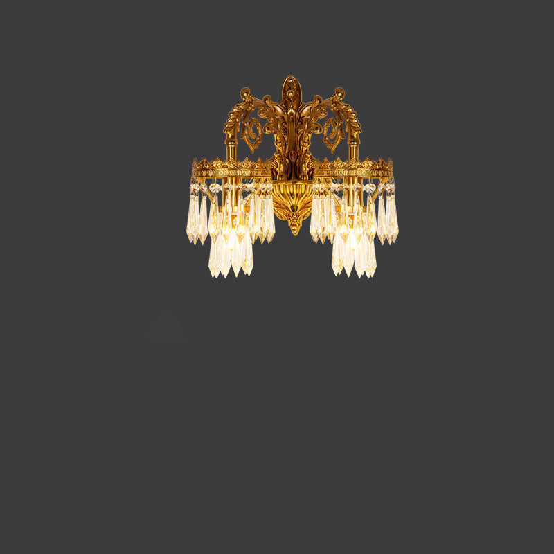 French Crystal Carved Arm & Base 1/2-Light Wall Sconce Lamp