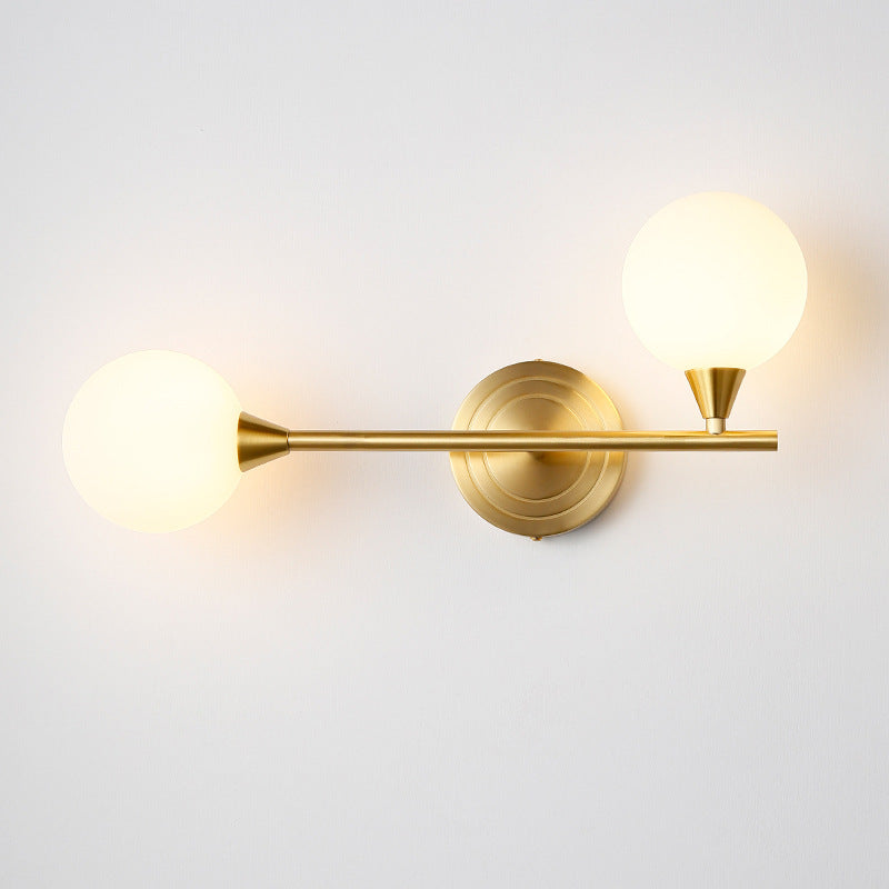 Brass Rod Globe Glass Shade 2-Light Wall Sconce Lamp