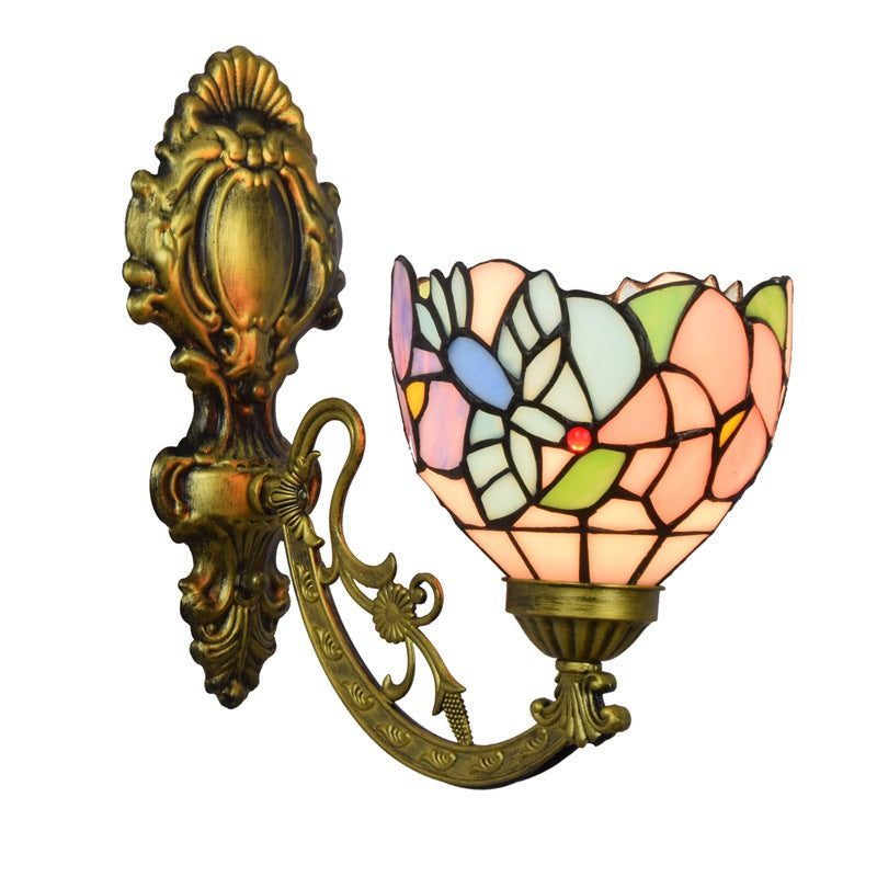 Tiffany Glass Floral Cone Pattern 1-Light Wall Sconce Lamp