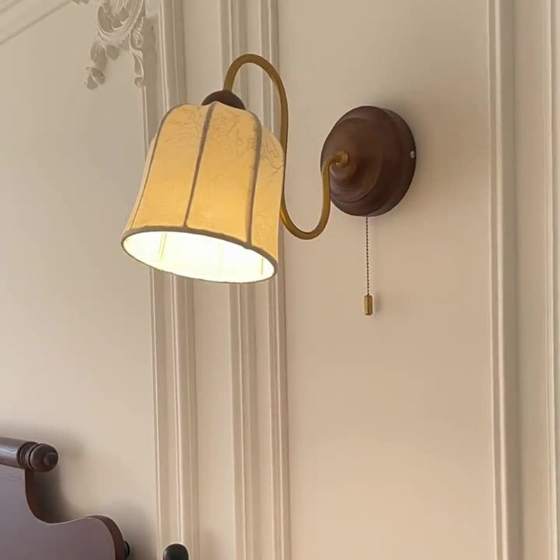 French Metal Fabric Floral Pattern 1-Light Wall Sconce Lamp