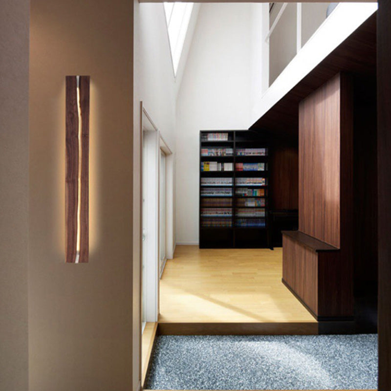 Wood Rectangular Cracked Wood Grain LED Wall Sconce Lamp