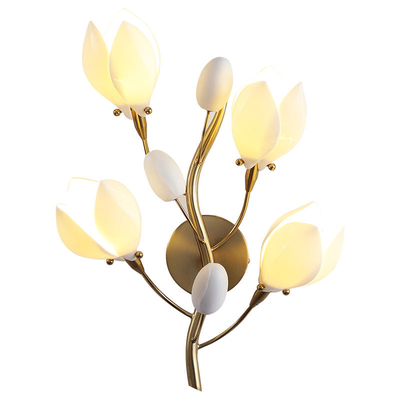 Iron & Ceramic Magnolia-Shaped 4-Light Wall Sconce Lamp