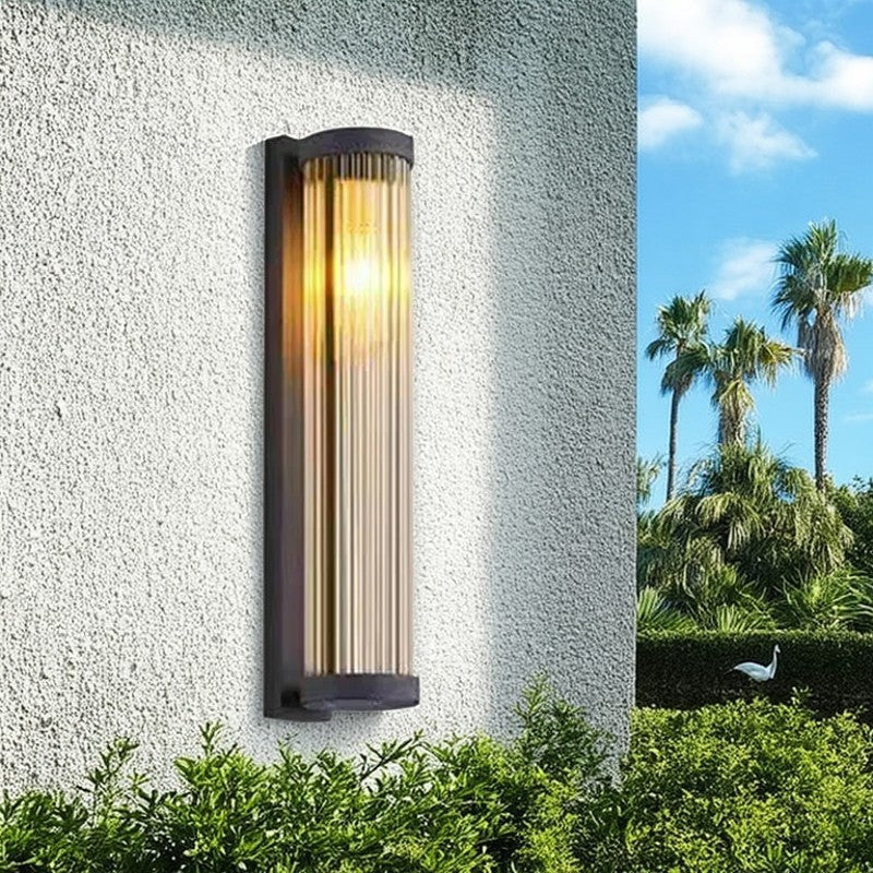 Waterproof Steel & Glass Cylinder 1-Light Wall Sconce Lamp