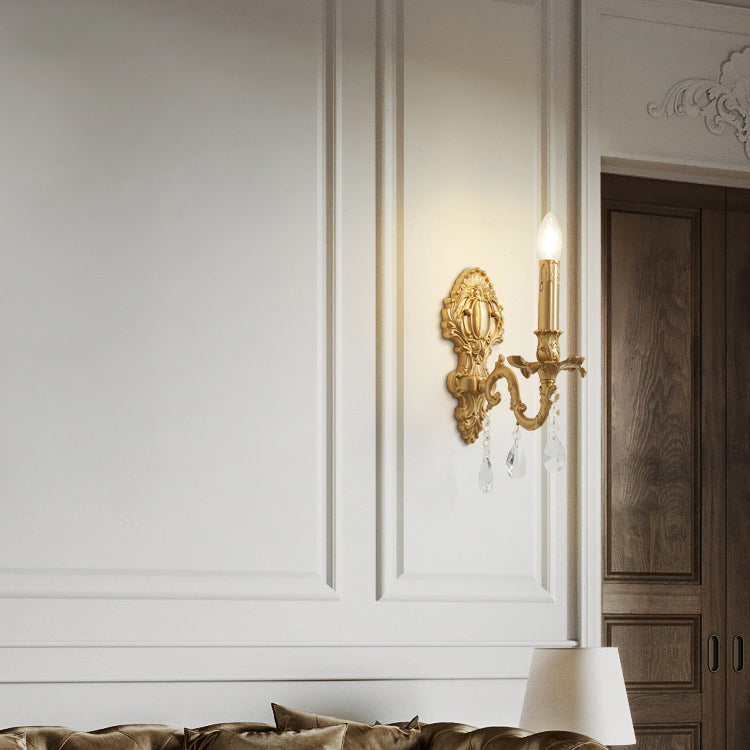 French & Crystal Candle Branch 1-Light Wall Sconce Lamp