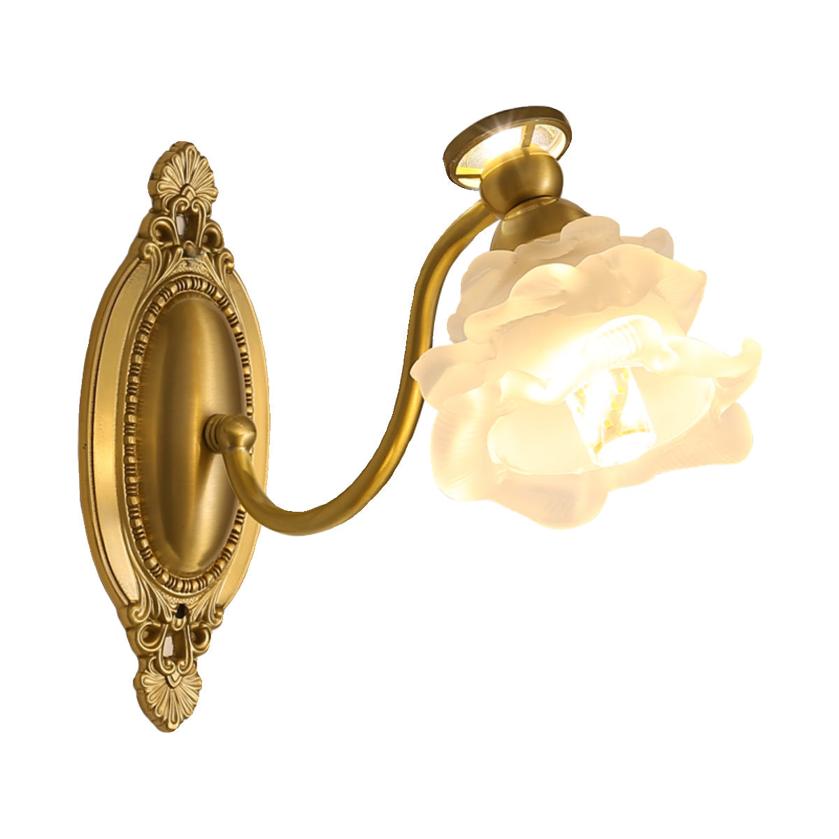 French Brass Floral Oval Curved 1-Light Wall Sconce Lamp