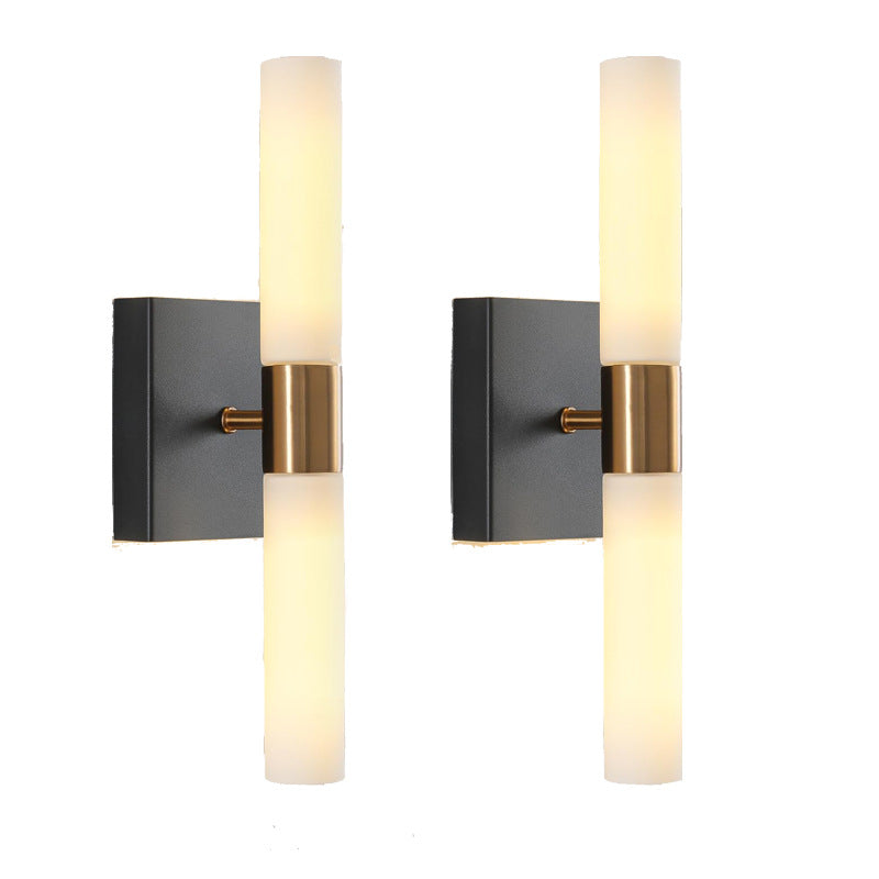 Glass Iron Cylindrical Round 2-Light Wall Sconce Lamp