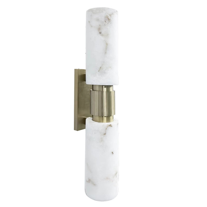 Natural & Brass Cylinder Round 2-Light Wall Sconce Lamp