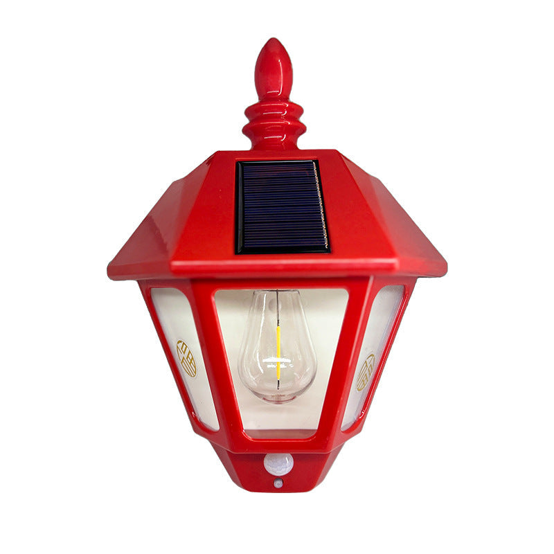Chinese Fu Character Cone 1-Light Solar Wall Sconce Lamp