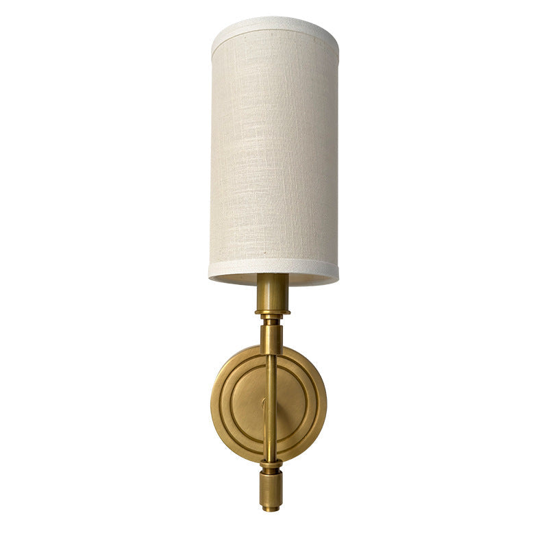 Linen Brass Round Cylindrical 1-Light Wall Sconce Lamp