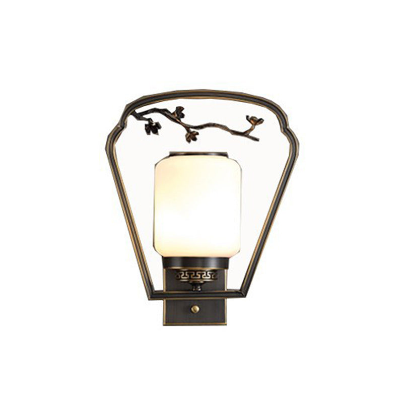 Chinese Fan-Shaped Elliptical 1-Light Wall Sconce Lamp
