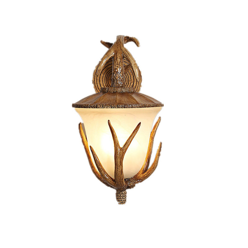 Resin Hand-Carved Antler Lantern 3-Light Wall Sconce Lamp