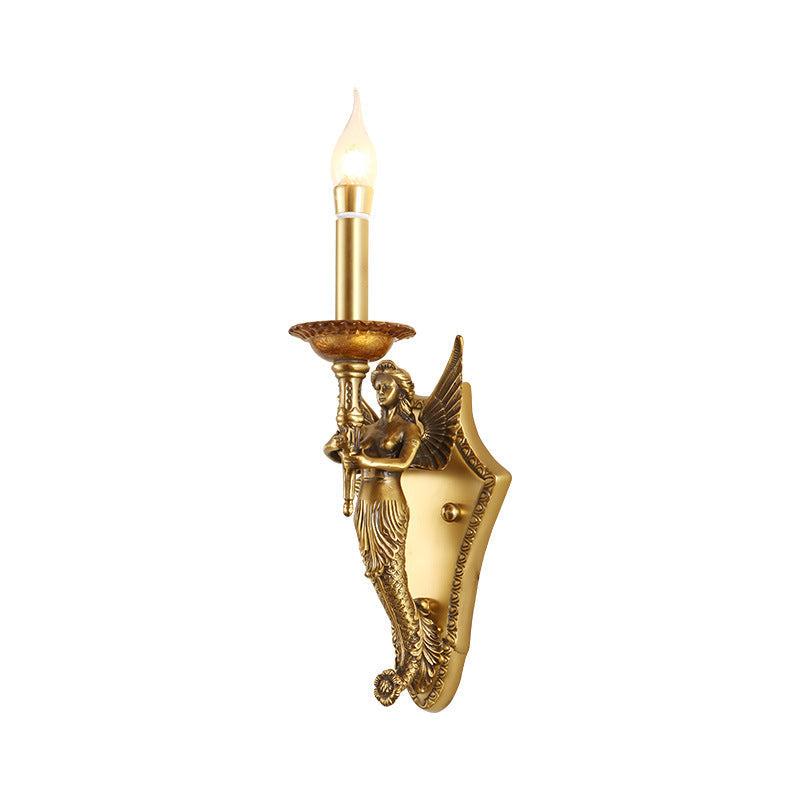 Full Copper Mermaid Candle 1-Light Wall Sconce Lamp