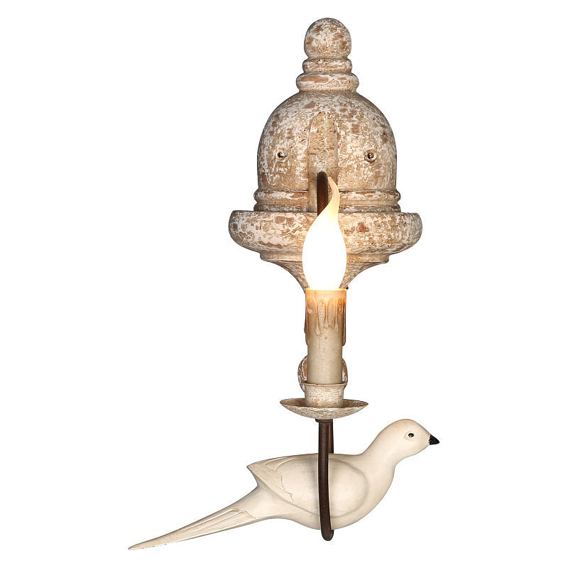 Solid Wood Metal Candelabra Bird 1/2 Light Wall Sconce Lamp