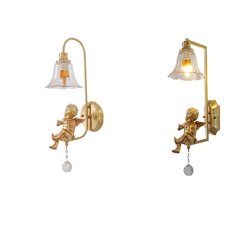 French Dome Copper Glass Resin 1-Light Wall Sconce Lamp