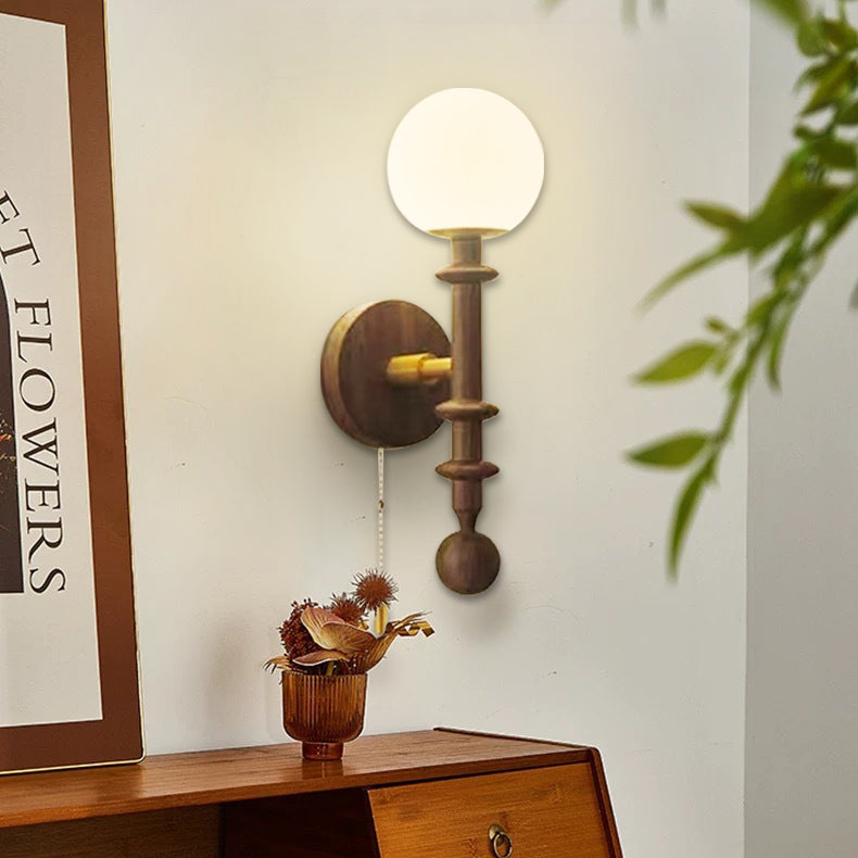 Spindle-Shaped White Ash Wooden 1-Light Wall Sconce Lamp