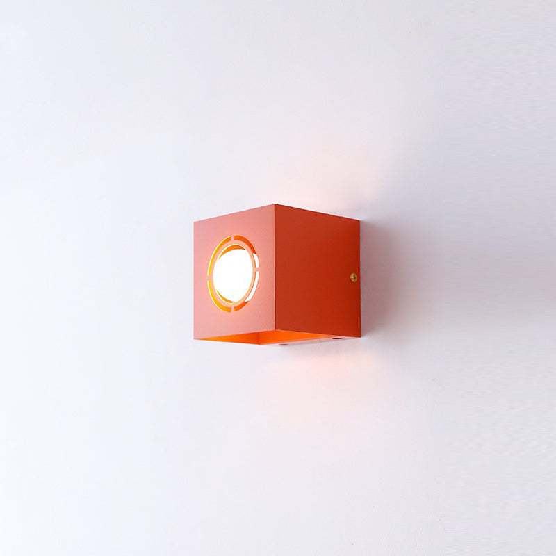 Modern Minimalist Square Round Iron 1-Light Wall Scone Lamp