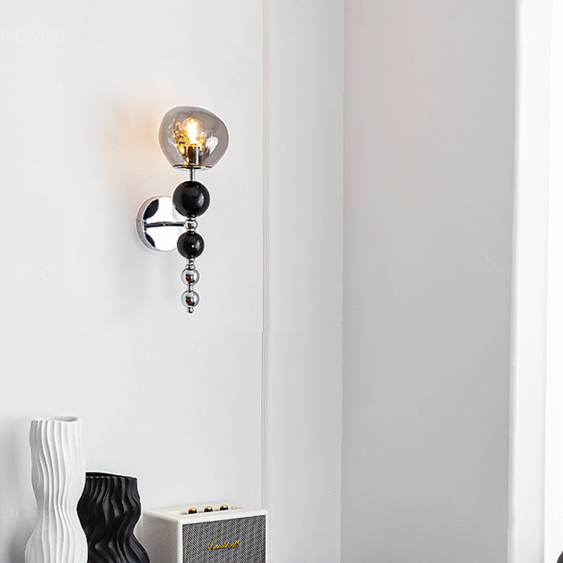 Round Multi Orb Glass Wood Iron 1-Light Wall Sconce Lamp