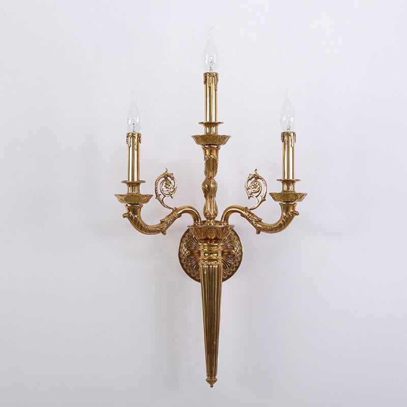 French Carved Curved Rod Copper 3-Light Wall Sconce Lamp