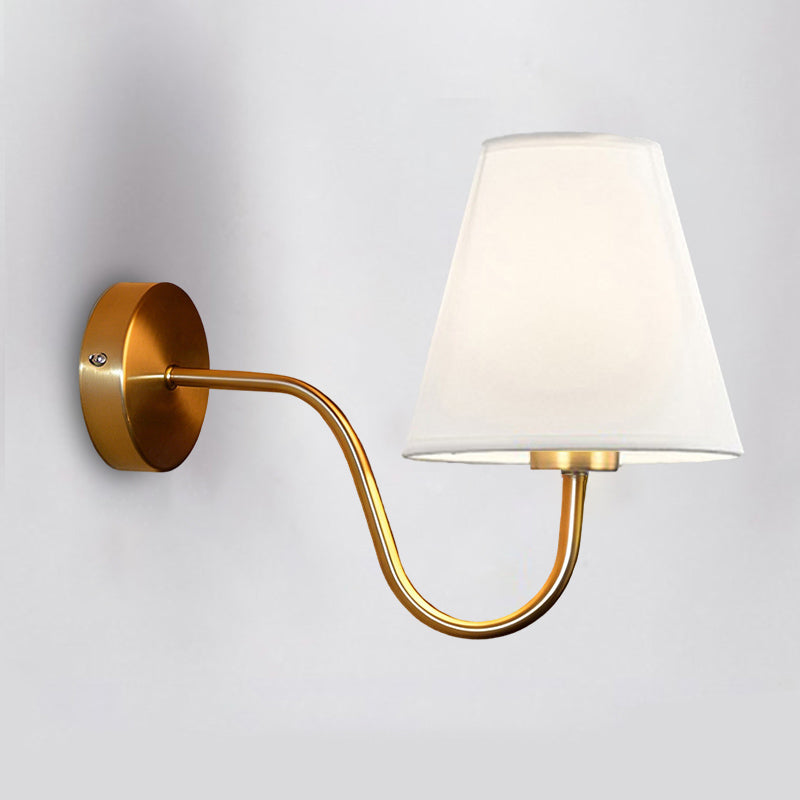 Contemporary Nordic Round Curved Rod Iron Fabric Shade 1-Light Wall Sconce Lamp For Living Room