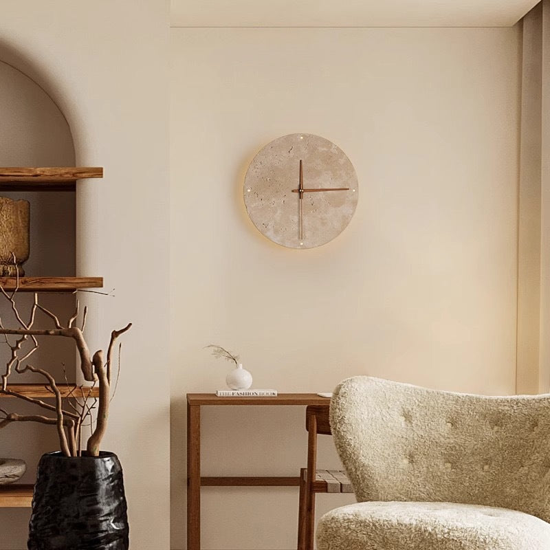 Round Yellow Travertine Wooden Slat LED Wall Sconce Lamp