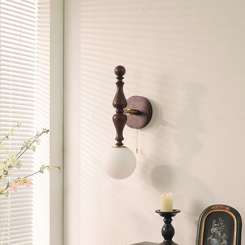 Cylinder Wood Aluminum Frame Glass 1-Light Wall Sconce Lamp
