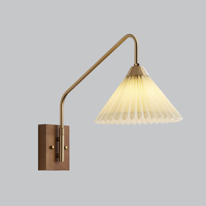 Japanese Fabric Shade Wood Iron 1-Light Wall Sconce Lamp