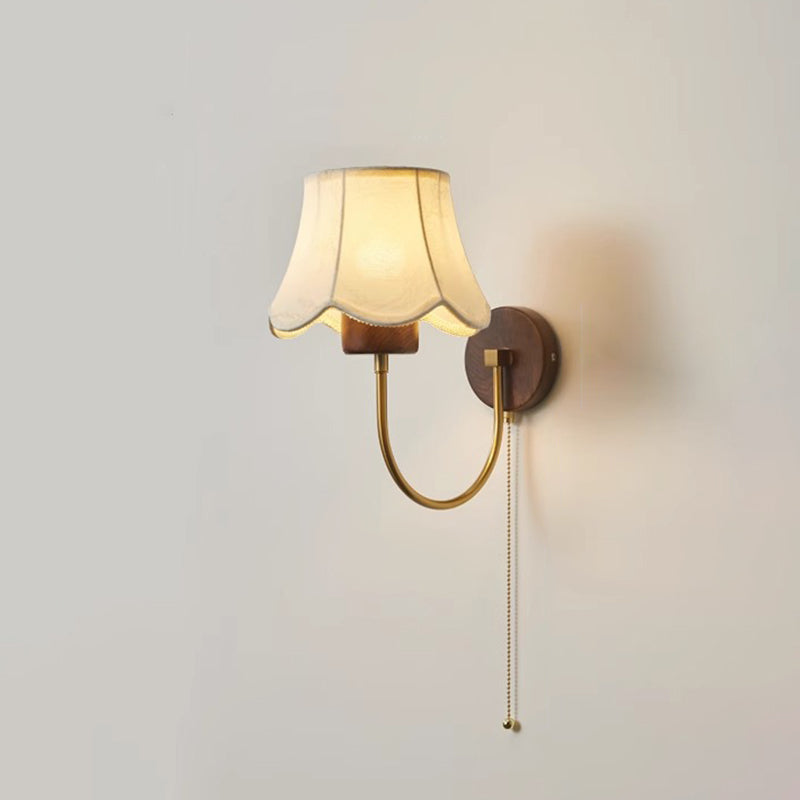 Dome Wood Frame Fabric Shade 1-Light Wall Sconce Lamp