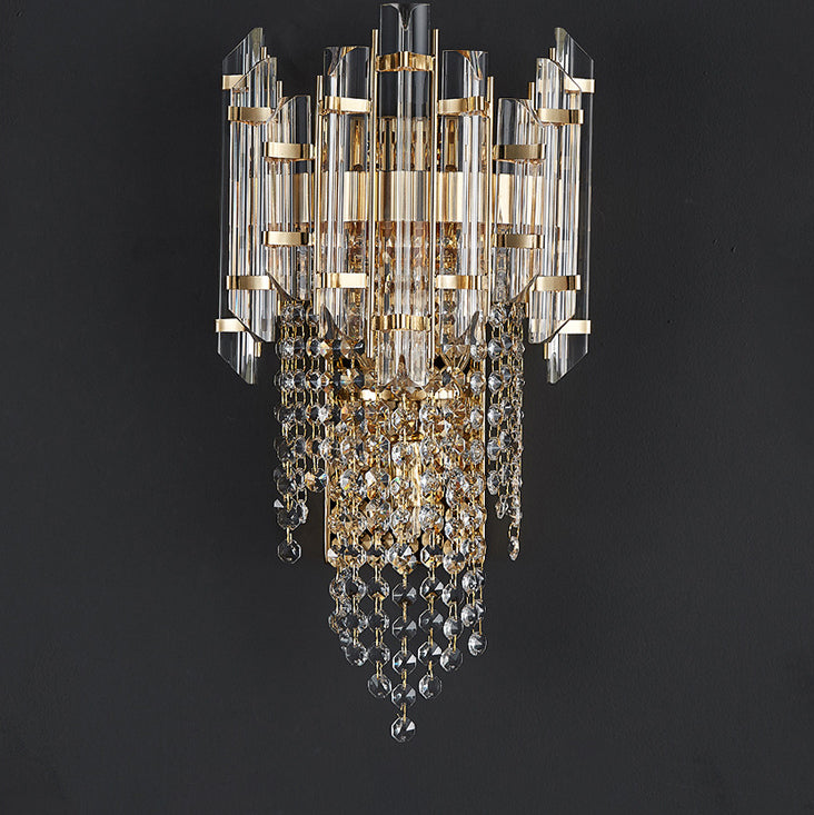 Cylinder Bead String Iron Crystal 2-Light Wall Sconce Lamp