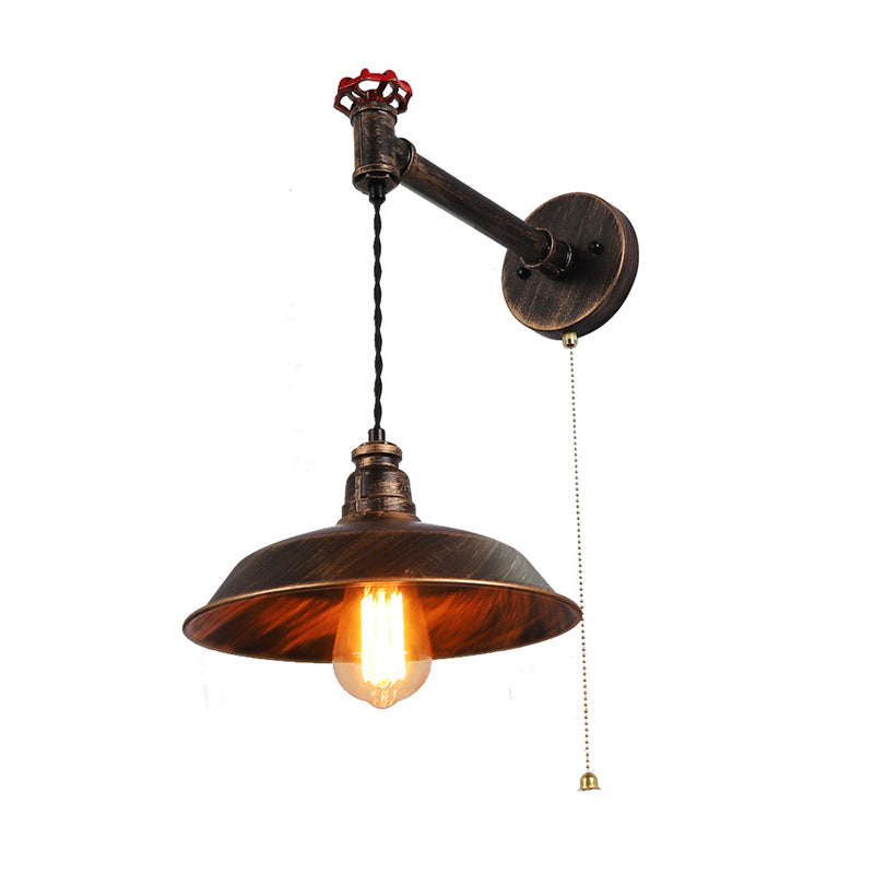 Water Pipe Round Plate Iron 1-Light Wall Sconce Lamp