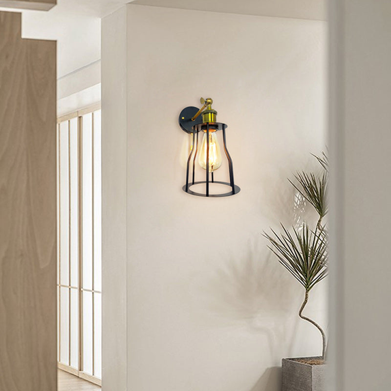 Modern Simplicity Round Cage Iron 1-Light Wall Sconce Lamp