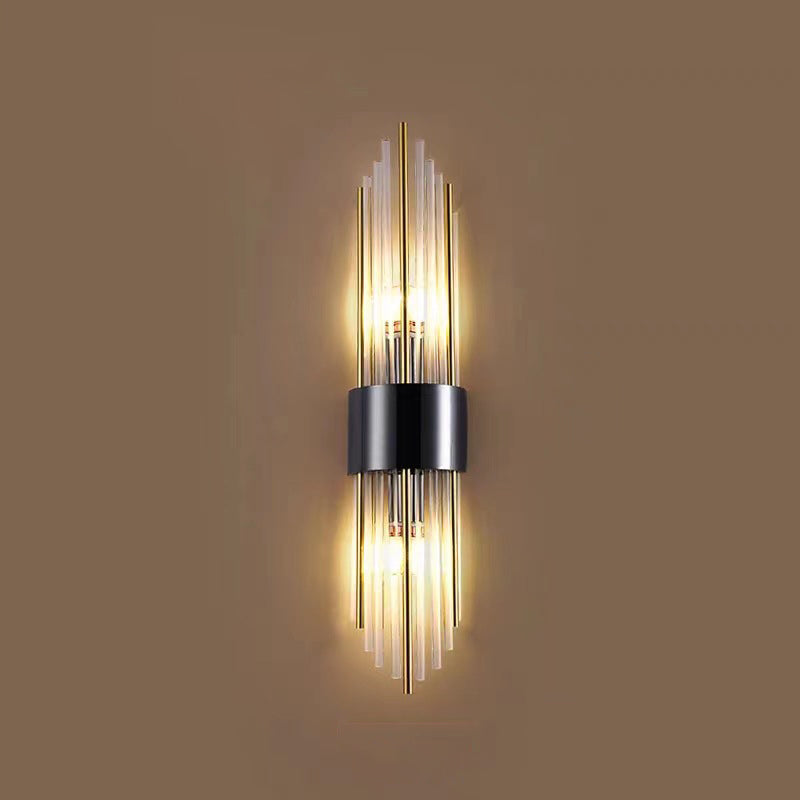 Round Long Stainless Steel Crystal 2-Light Wall Sconce Lamp