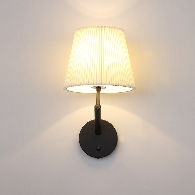 Round Stripe Fabric Shade Hardware 1-Light Wall Sconce Lamp