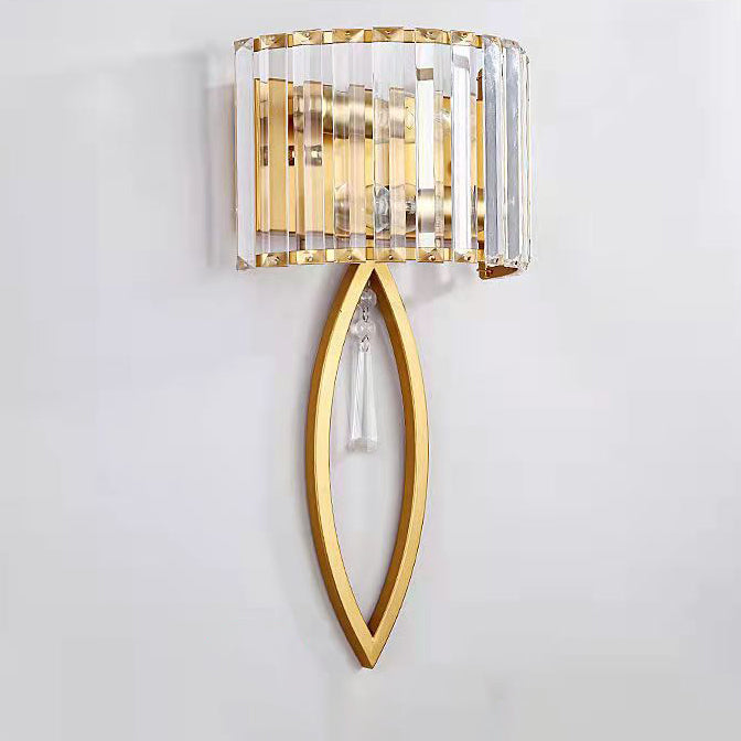 Half Circle Striped Iron Crystal 2-Light Wall Sconce Lamp