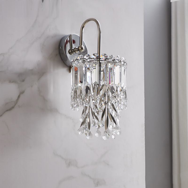 Curved Shade Stainless Steel Frame 1-Light Wall Sconce Lamp