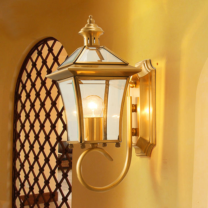 Quadrangle Frame Glass Shade 1-Light Wall Sconce Lamp