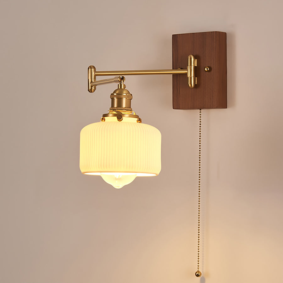 Swingable Shade Wooden Copper 1-Light Wall Sconce Lamp