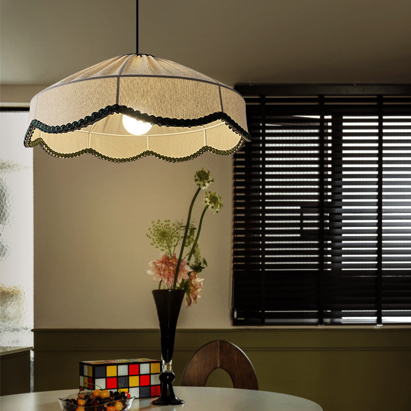 French Cream Linen Cone Pendant Light