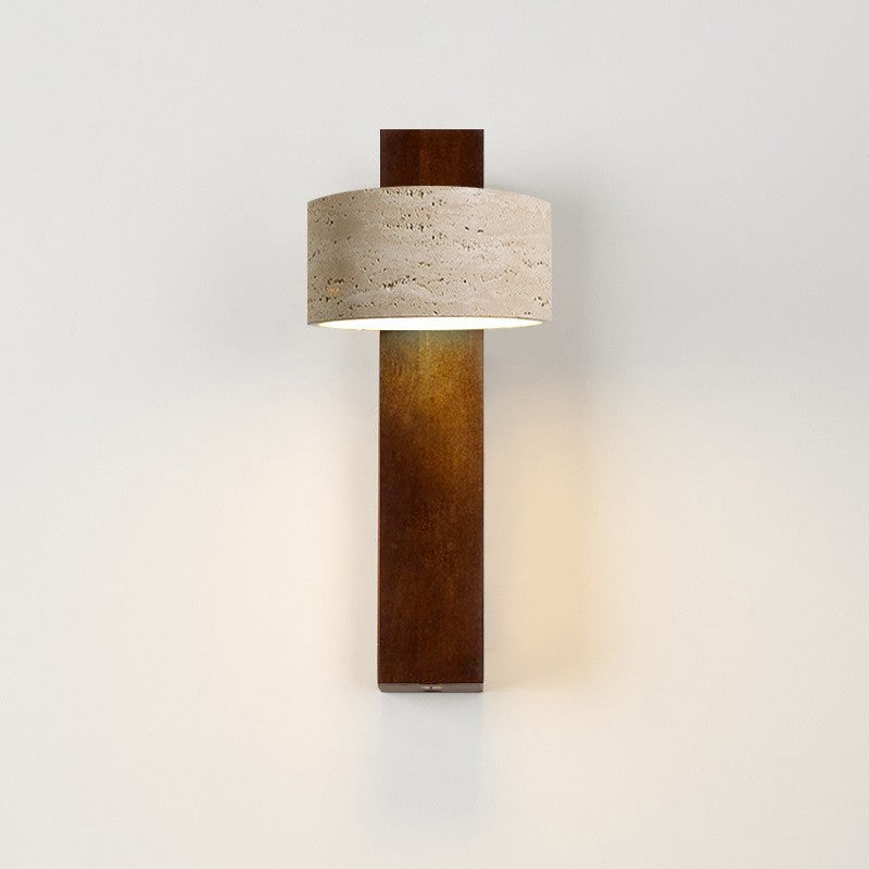 Japanese Travertine Solid Wood 1-Light Wall Sconce Lamp