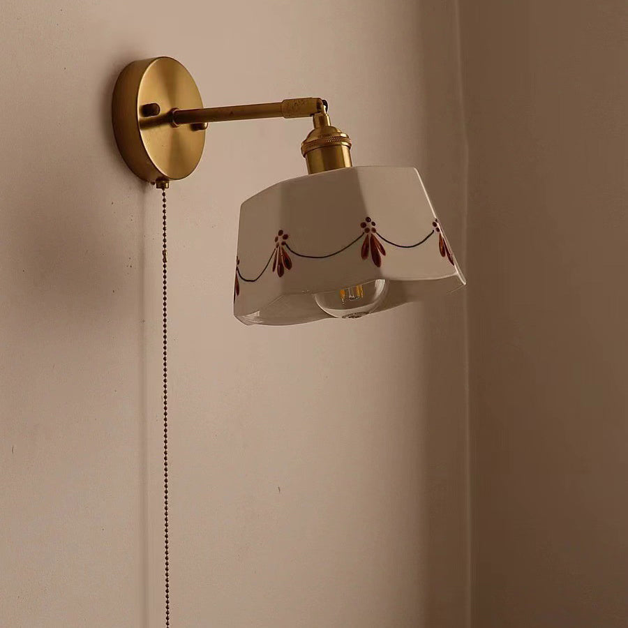 Chinese Ceramic Shade Brass 1-Light Wall Sconce Lamp