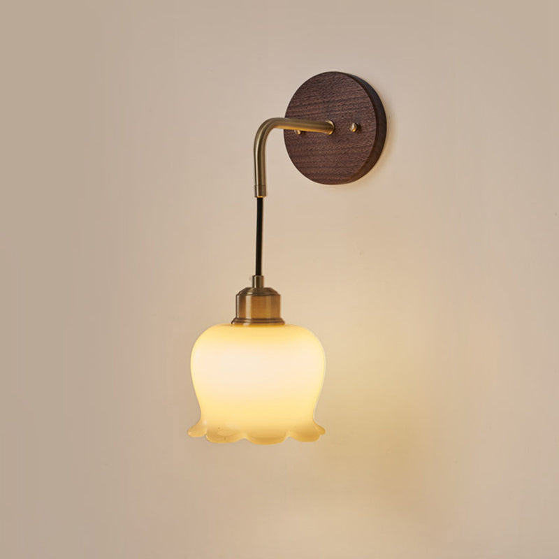 Oval Glass Shade Copper Wood 1-Light Wall Sconce Lamp
